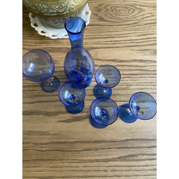 Antique Art Deco Glass Bimini Lauscha by Fritz Lampl Decanter Cordial Glass Set - Picture 8 of 11